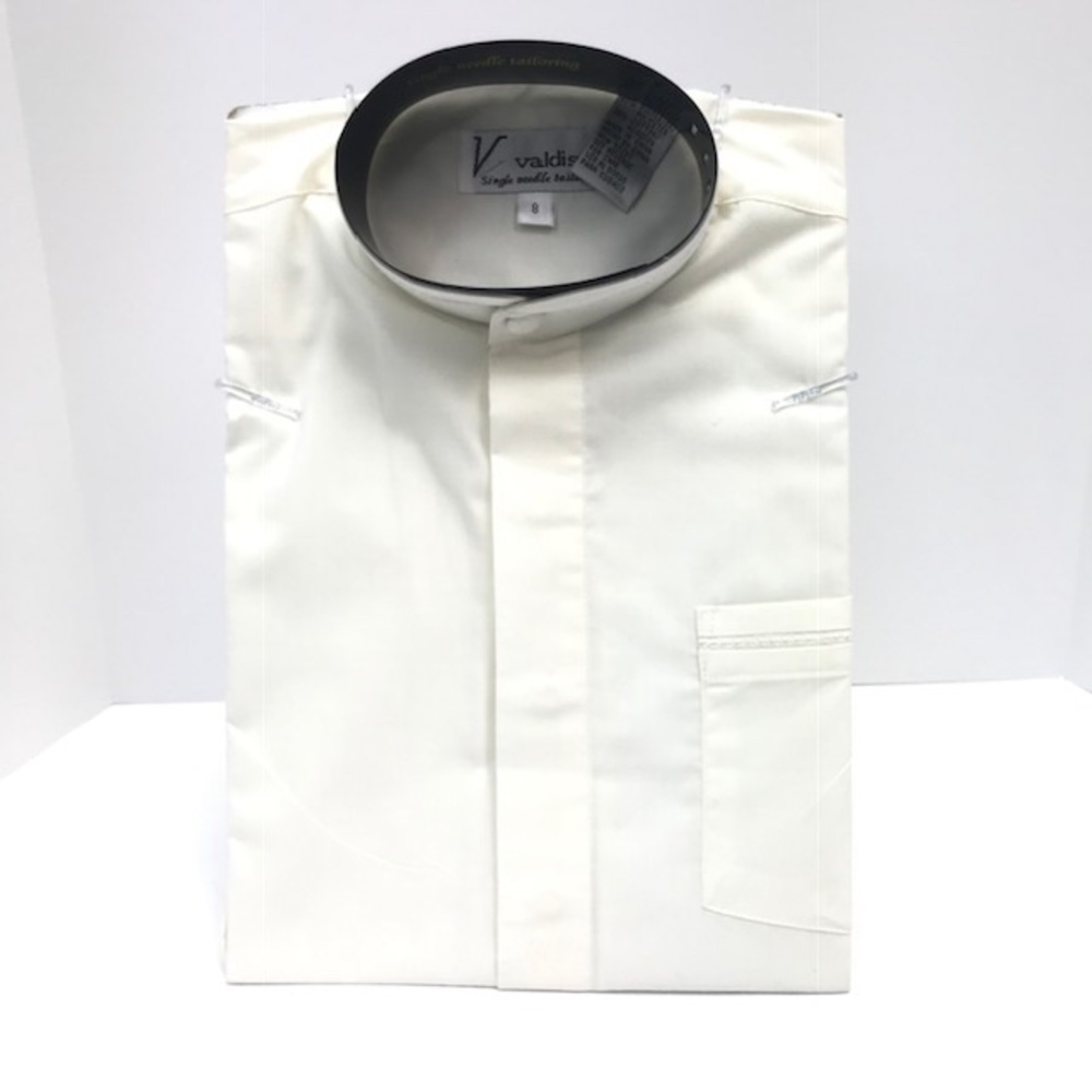 Valdise Boys Cream Dress Shirt with Banded Collar Pocket Sizes 8 - 18